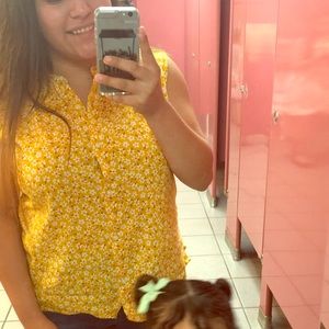 Yellow button down shirt